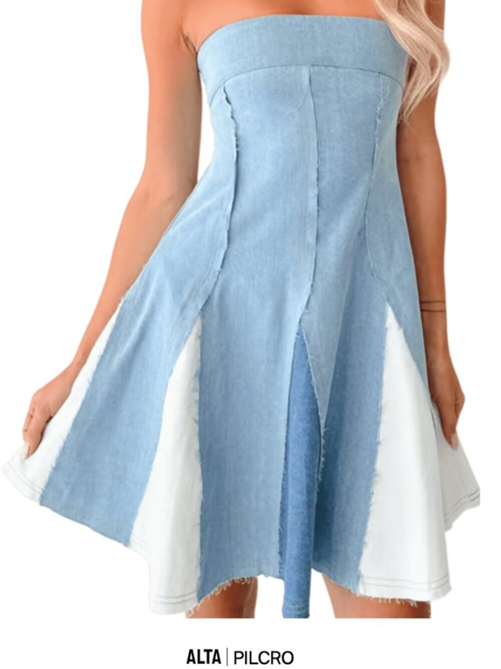 Anthropologie Strapless Paneled Denim Midi Skirt - Light Blue